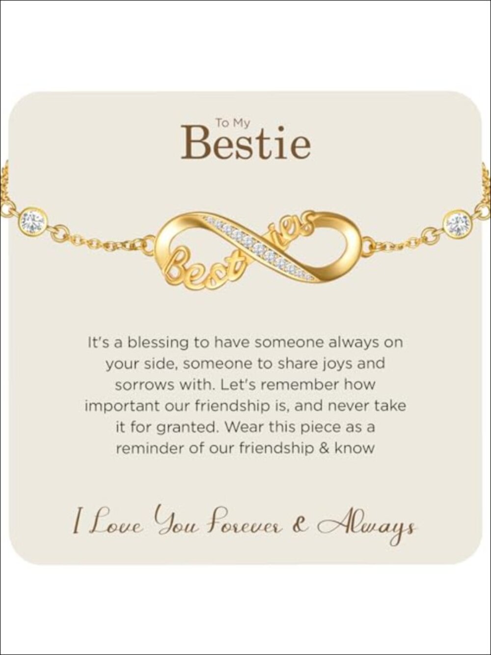 Sterling Silver 18K Gold Plated Infinity Besties Link Bracelet, Adjustable